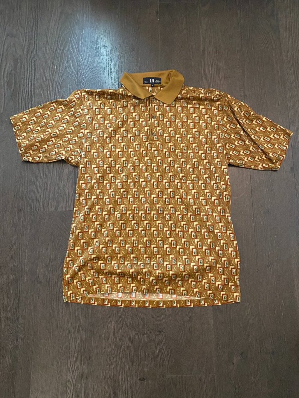 VINTAGE DUNHILL GOLF PATTERN POLO SHIRT SIZE LARGE
